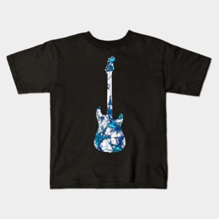 Blue Flame Guitar Silhouette on White Kids T-Shirt